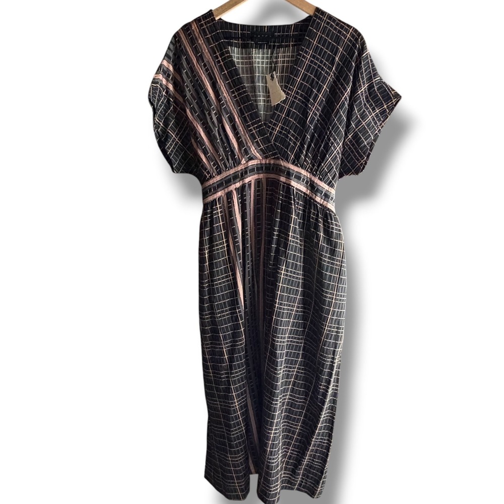 HATCH Natalia Maternity Dress 3 Large Black Pink Plaid Midi Tie Back Photo Shoot
